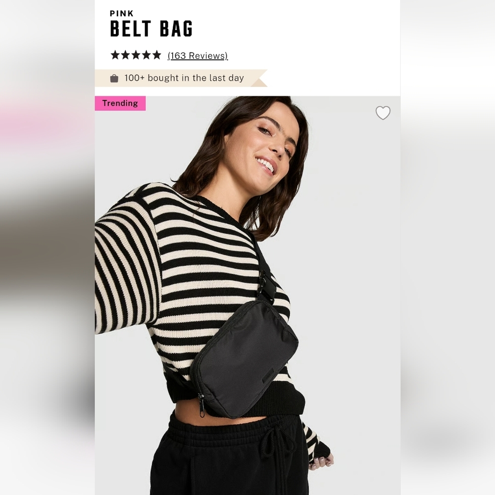 Victoria's secret pink belt bag Shoulder Sling Zip Bag BLACK
